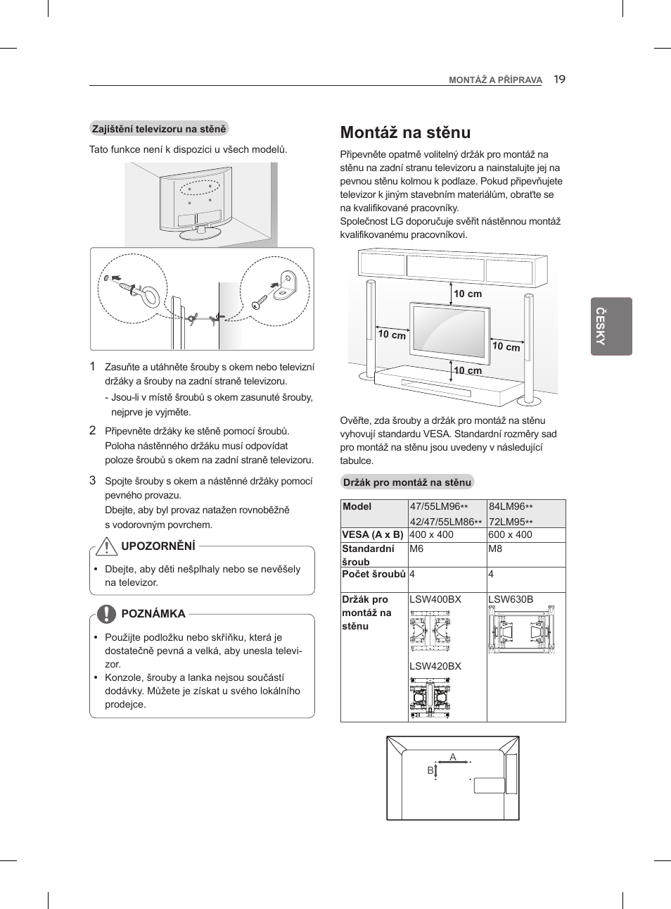 Montáž na stěnu | LG 47LM860V User Manual | Page 113 / 521