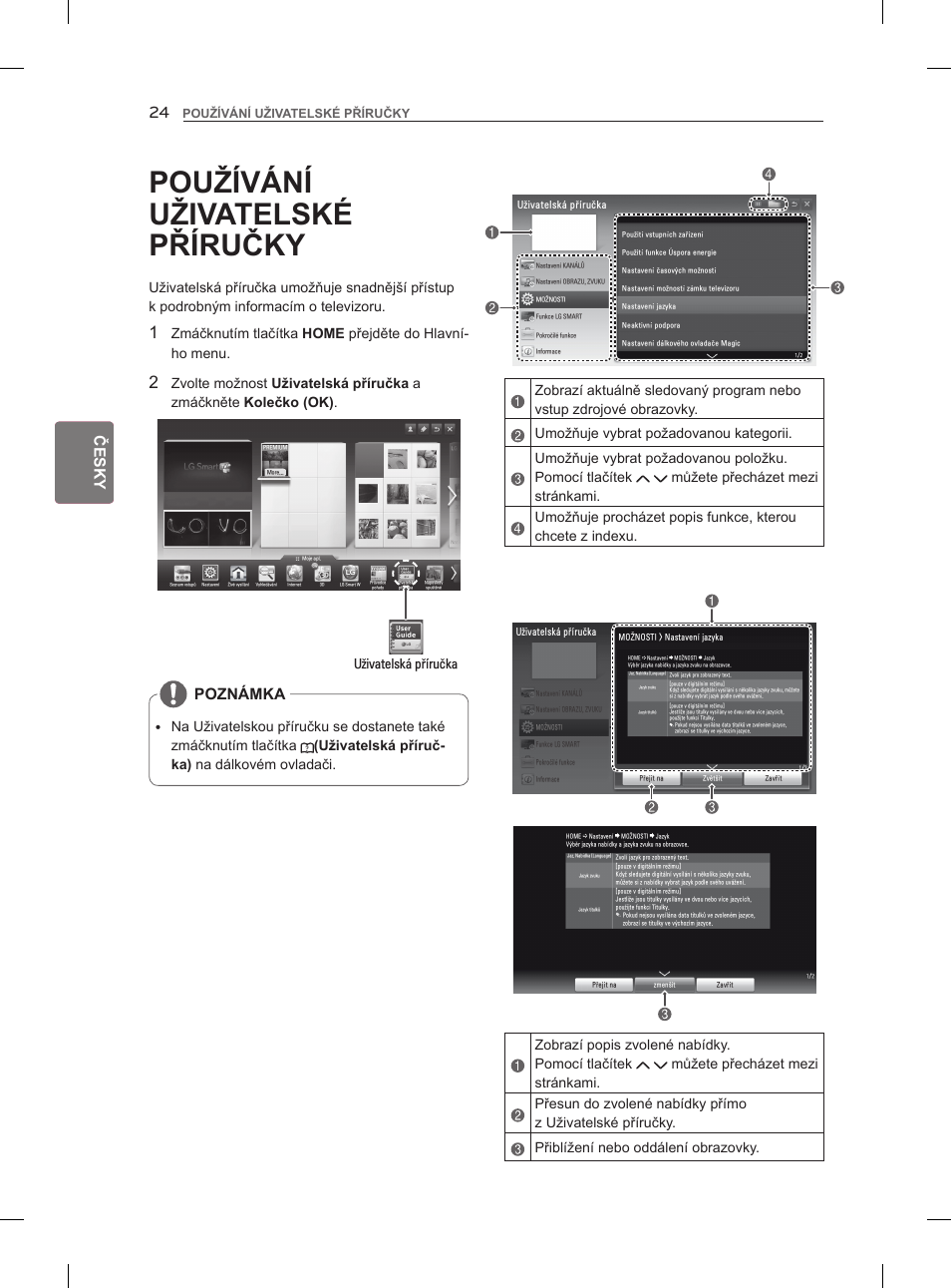 Používání uživatelské příručky, Česky, Poznámka | Uživatelská příručka | LG 47LM860V User Manual | Page 118 / 521