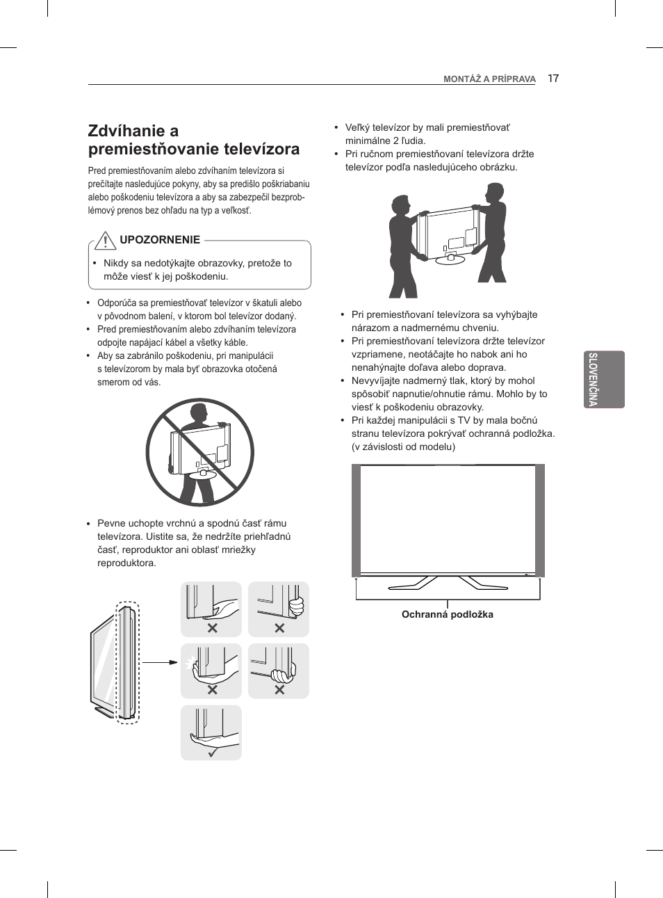 Zdvíhanie a premiestňovanie televízora | LG 47LM860V User Manual | Page 139 / 521