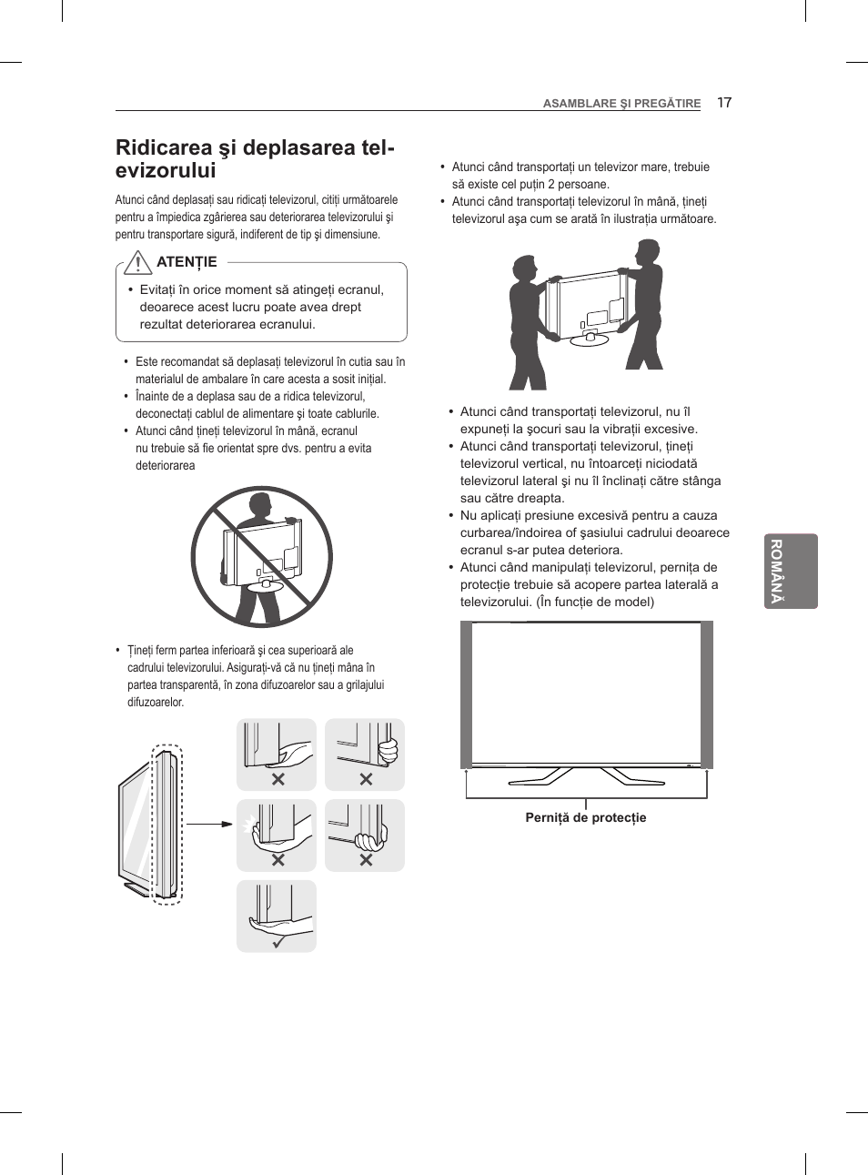 Ridicarea şi deplasarea tel- evizorului | LG 47LM860V User Manual | Page 167 / 521