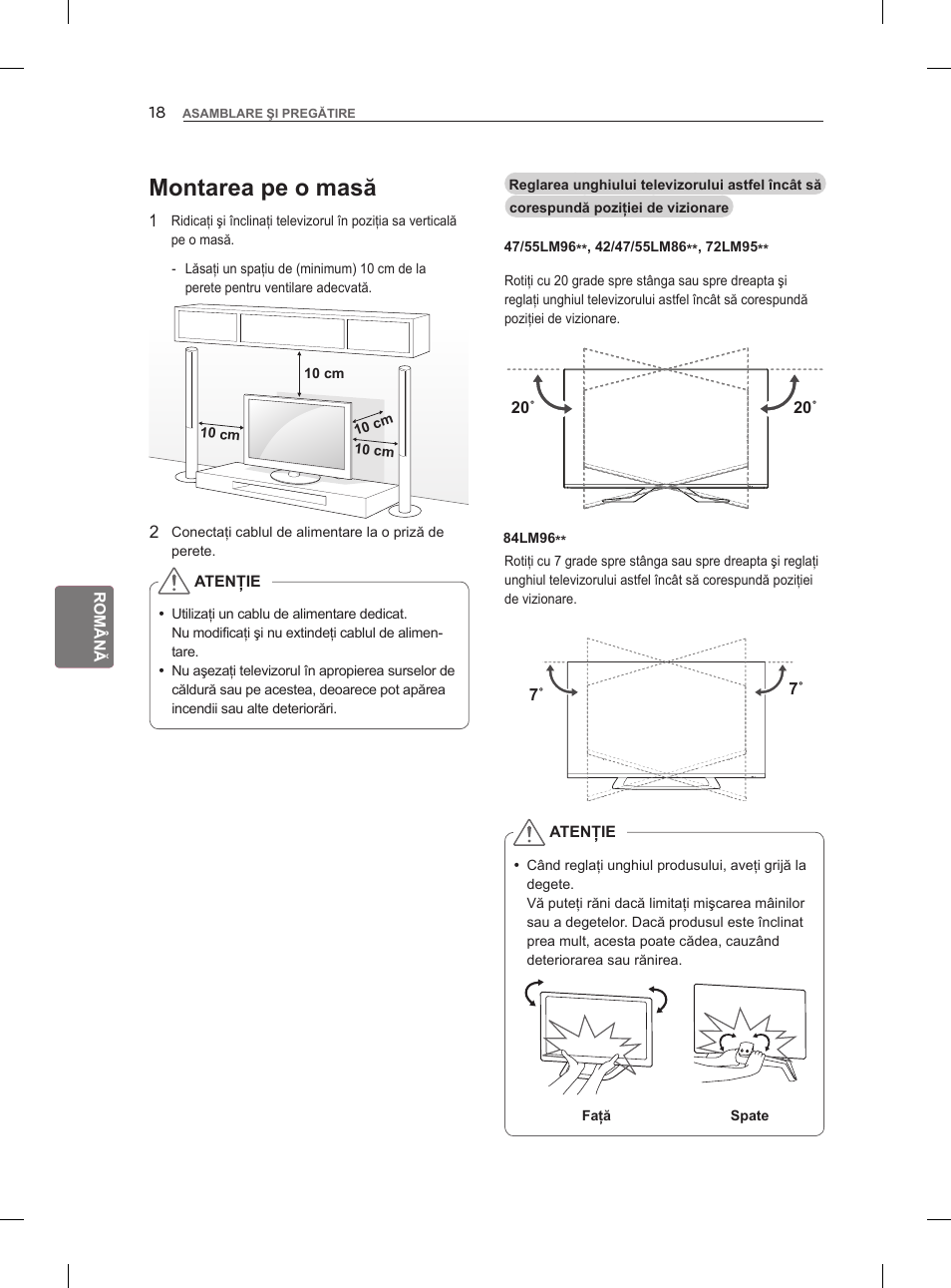 Montarea pe o masă | LG 47LM860V User Manual | Page 168 / 521