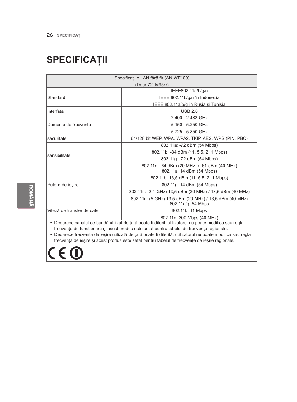 Specificaţii | LG 47LM860V User Manual | Page 176 / 521