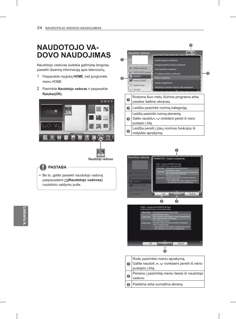 Naudotojo va- dovo naudojimas, Lietuviu k, Pastaba | Naudotojo vadovas | LG 47LM860V User Manual | Page 258 / 521