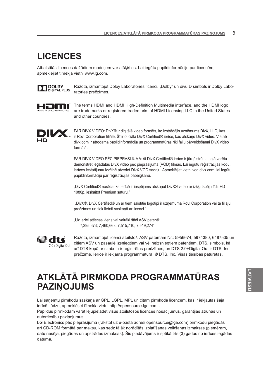Licences, Atklātā pirmkoda programmatūras paziņojums | LG 47LM860V User Manual | Page 265 / 521