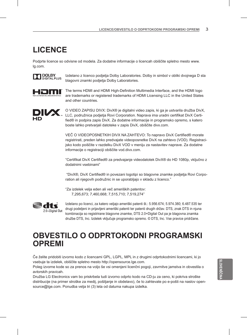 Licence, Obvestilo o odprtokodni programski opremi | LG 47LM860V User Manual | Page 293 / 521