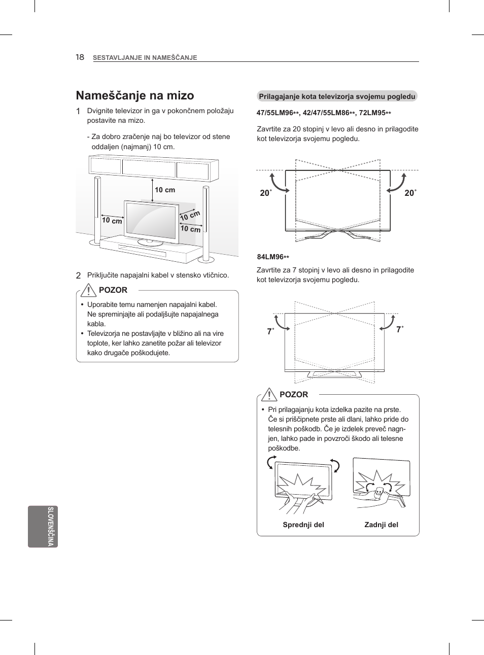 Nameščanje na mizo | LG 47LM860V User Manual | Page 308 / 521