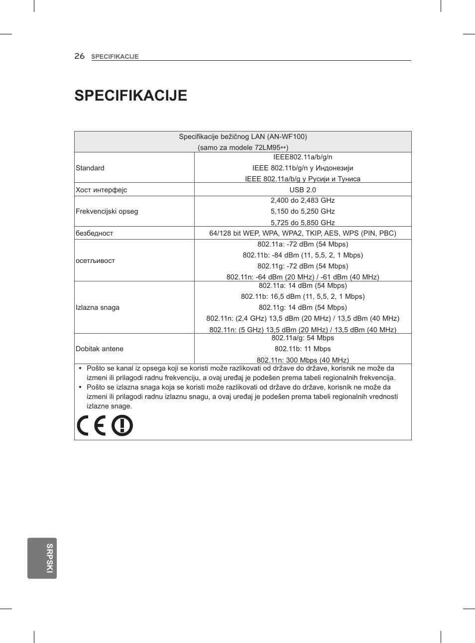 Specifikacije | LG 47LM860V User Manual | Page 344 / 521