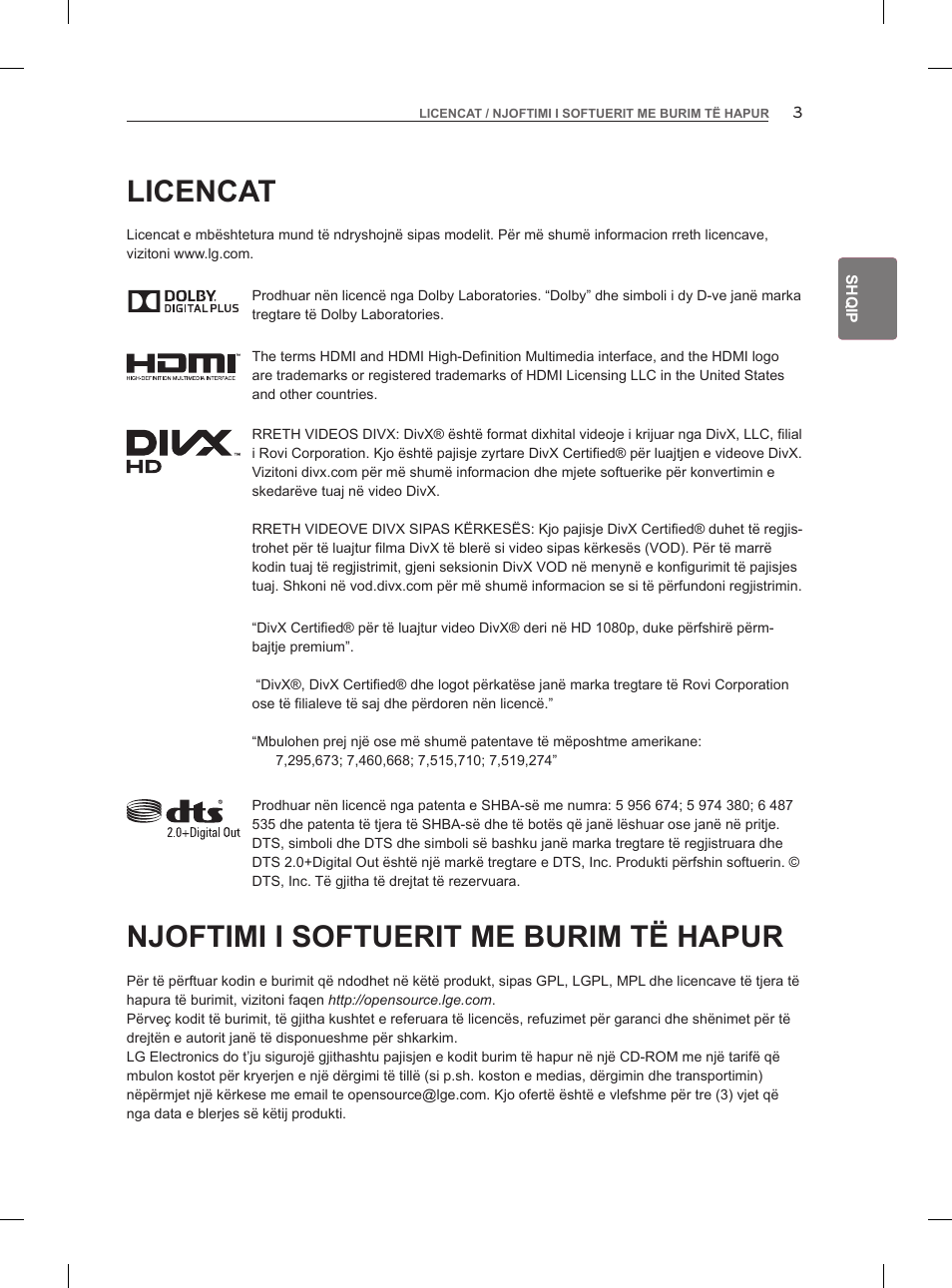 Licencat, Njoftimi i softuerit me burim të hapur | LG 47LM860V User Manual | Page 377 / 521