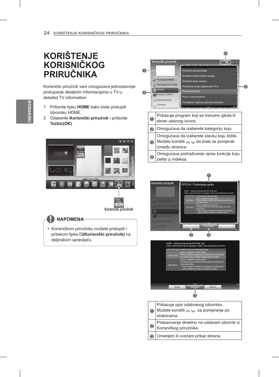 Korištenje korisničkog priručnika, Napomena, Bosanski | Korisnički priručnik | LG 47LM860V User Manual | Page 426 / 521