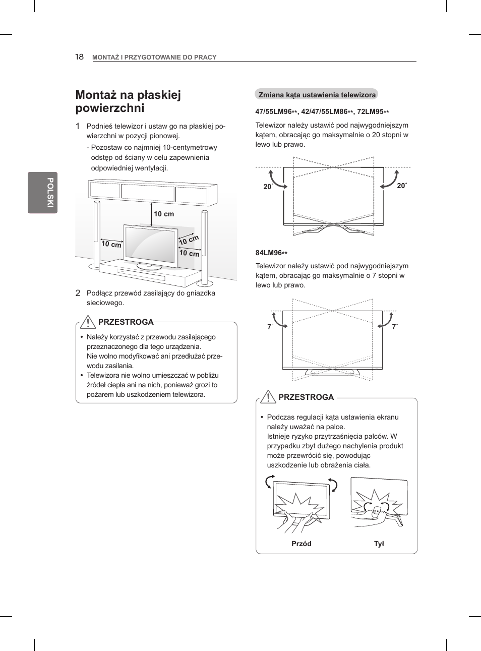 Montaż na płaskiej powierzchni | LG 47LM860V User Manual | Page 84 / 521