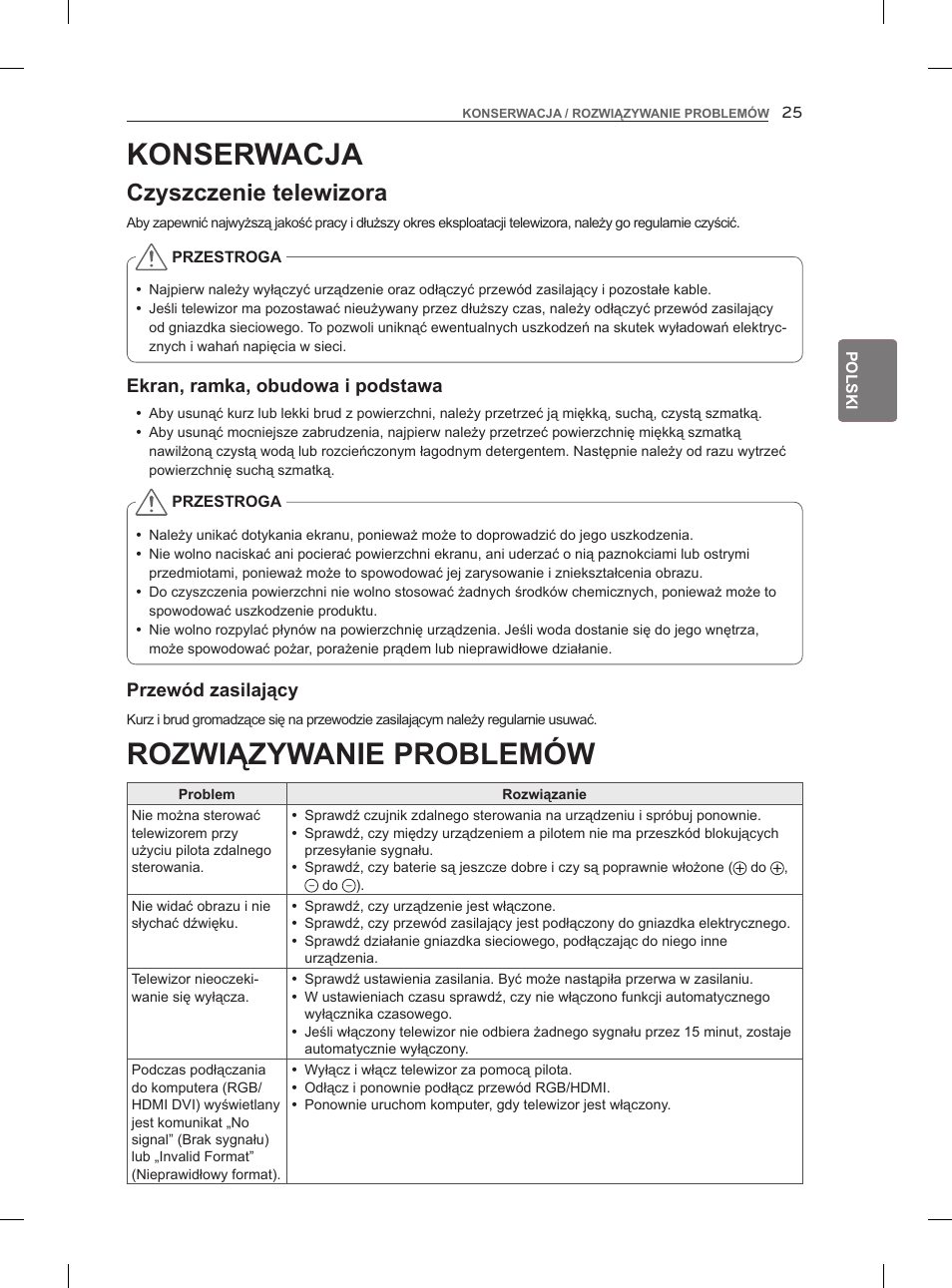 Rozwiązywanie problemów, Konserwacja, Czyszczenie telewizora | LG 47LM860V User Manual | Page 91 / 521