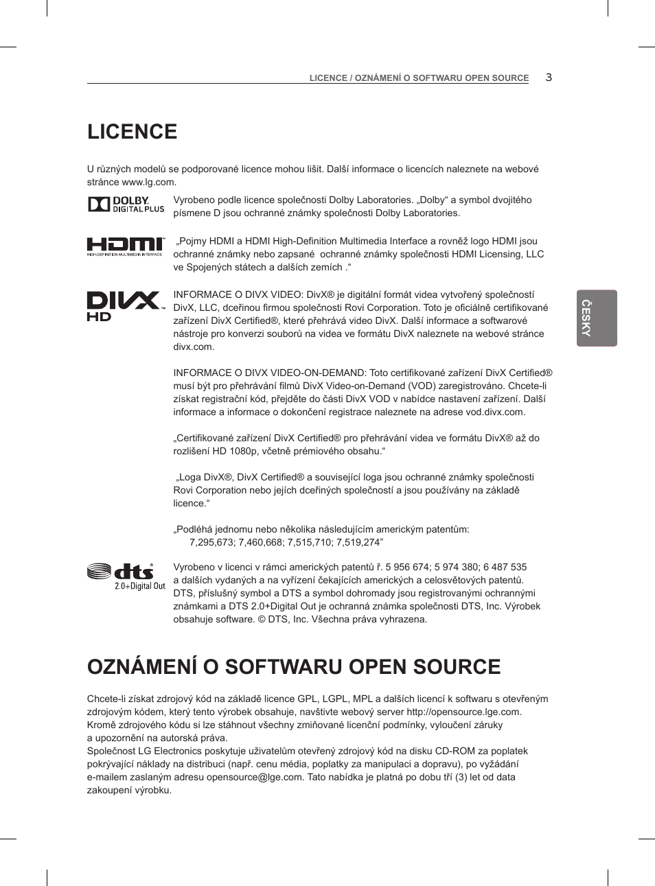 Licence, Oznámení o softwaru open source | LG 47LM860V User Manual | Page 97 / 521