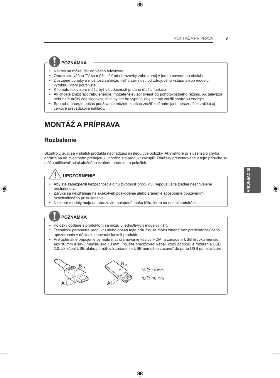 Montáž a príprava, Rozbalenie | LG 47LB570V User Manual | Page 129 / 392