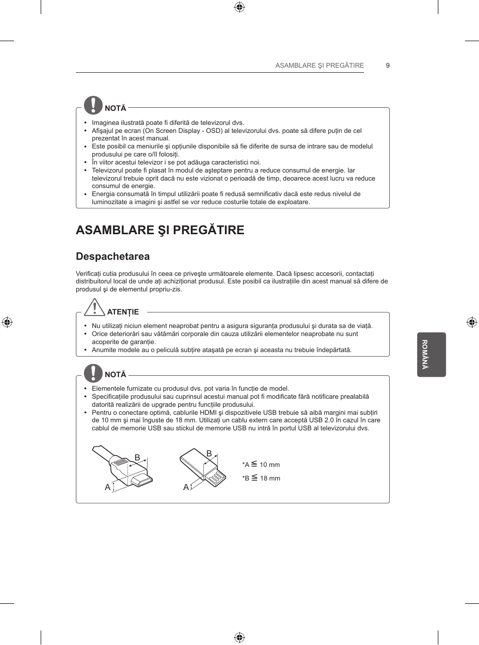 Asamblare şi pregătire, Despachetarea | LG 47LB570V User Manual | Page 151 / 392