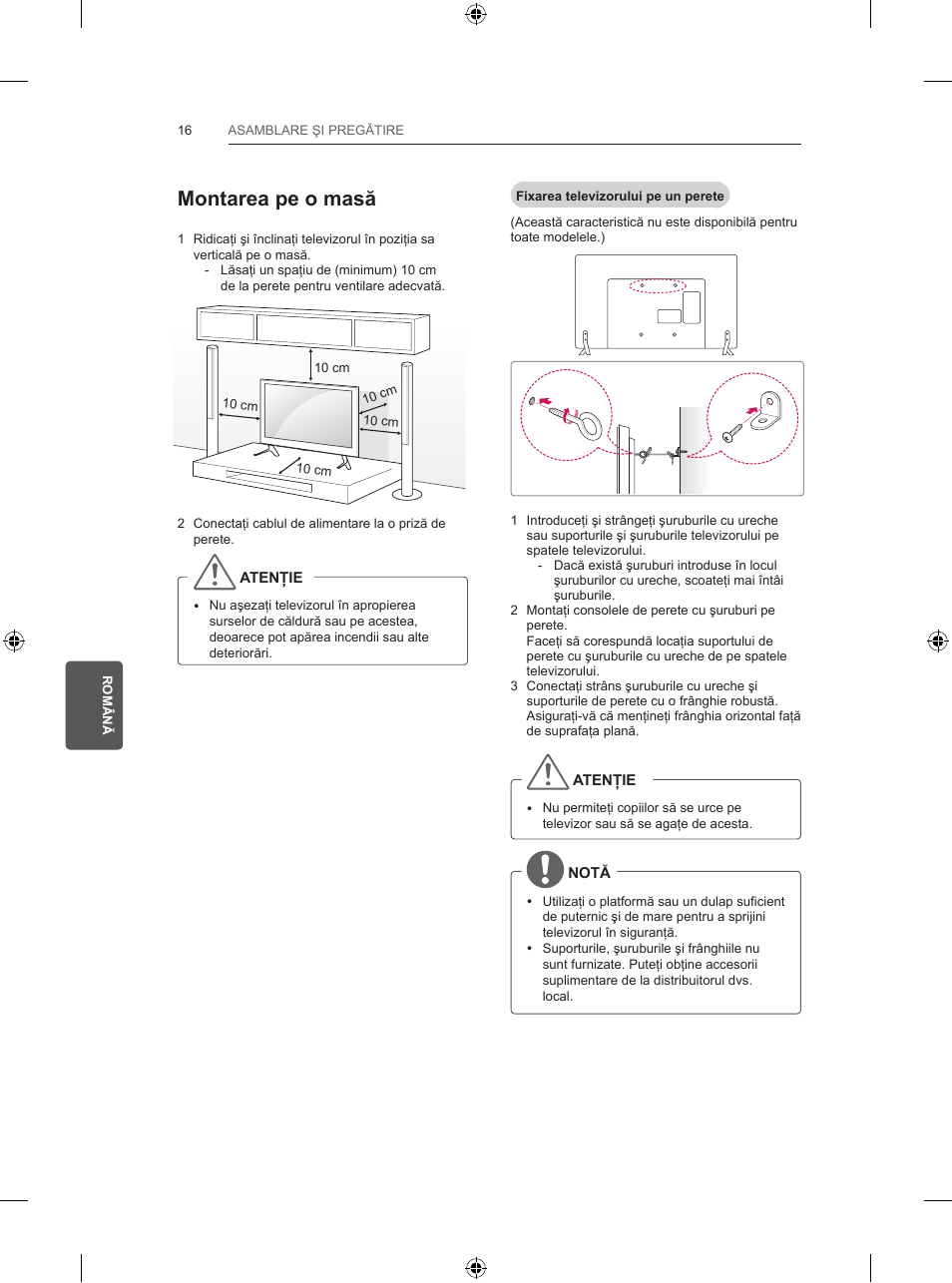 Montarea pe o masă | LG 47LB570V User Manual | Page 158 / 392