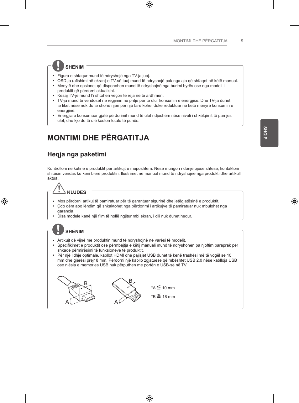 Montimi dhe përgatitja, Heqja nga paketimi | LG 47LB570V User Manual | Page 305 / 392