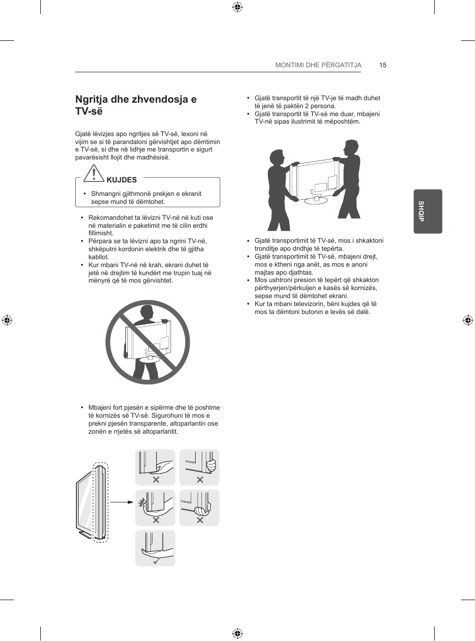 Ngritja dhe zhvendosja e tv-së | LG 47LB570V User Manual | Page 311 / 392