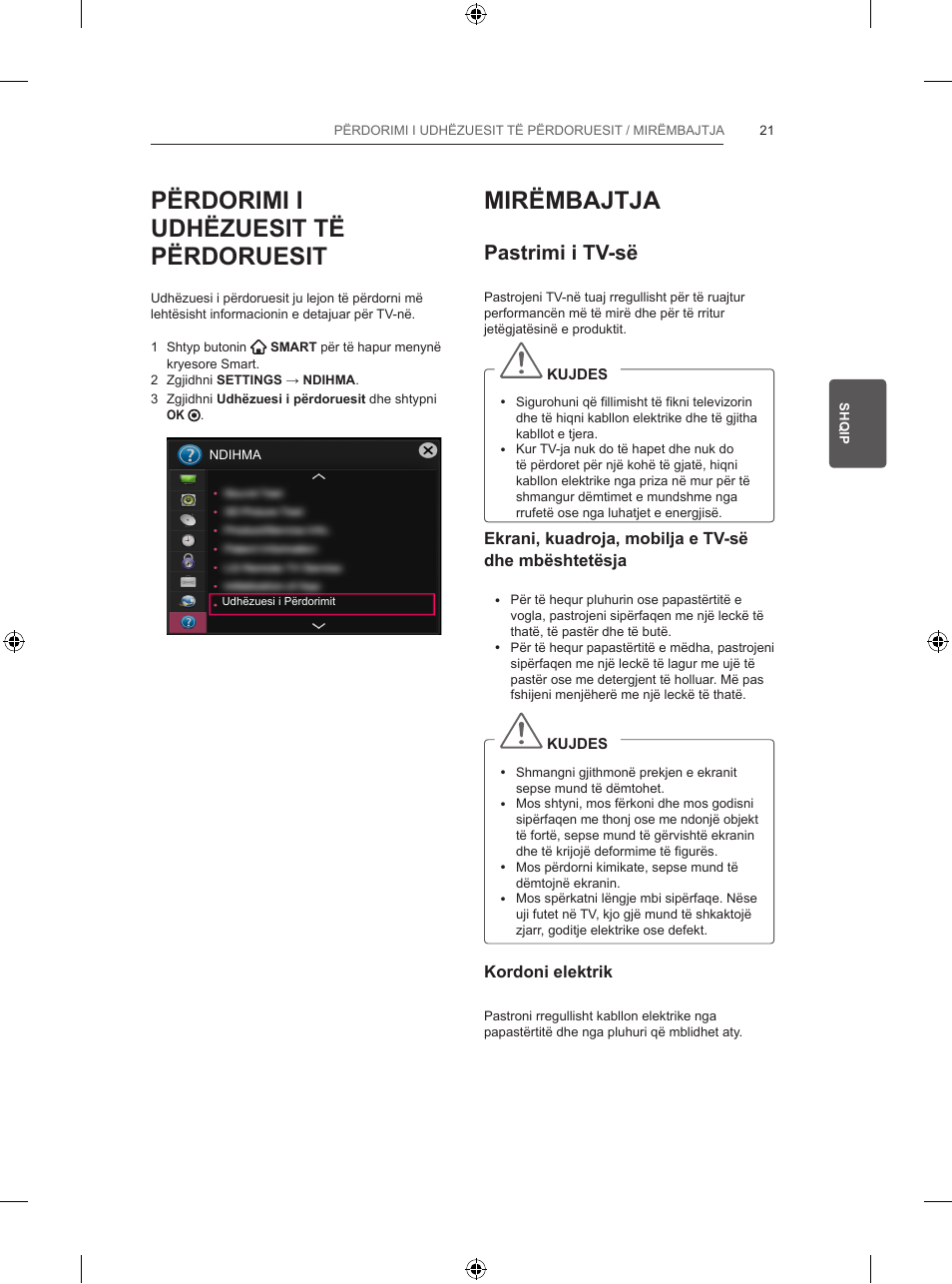 Përdorimi i udhëzuesit të përdoruesit, Mirëmbajtja, Pastrimi i tv-së | LG 47LB570V User Manual | Page 317 / 392