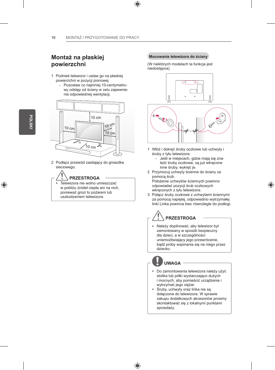 Montaż na płaskiej powierzchni | LG 47LB570V User Manual | Page 92 / 392