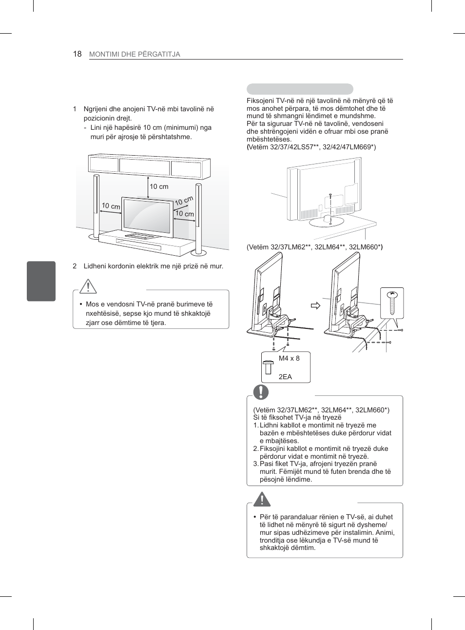 Montimi mbi tavolinë, Kujdes, Shënim | Paralajmërim | LG 37LS570S User Manual | Page 393 / 519