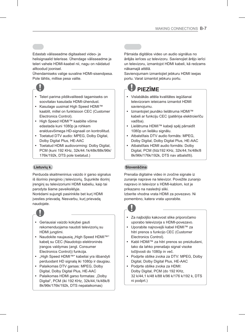 3,(=ʈ0, Opomba, Märkus | Pastaba | LG 37LS570S User Manual | Page 466 / 519