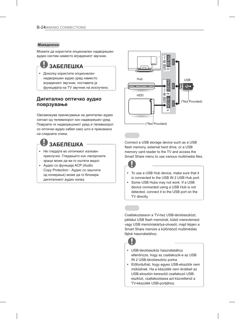 Usb connection, Megjegyzés, Ɂⱥȼȿʌȿɒʉⱥ | Ⱦɢɝɢɬɚɥɧɨɨɩɬɢɱɤɨɚɭɞɢɨ ɩɨɜɪɡɭɜɚʃɟ | LG 37LS570S User Manual | Page 483 / 519