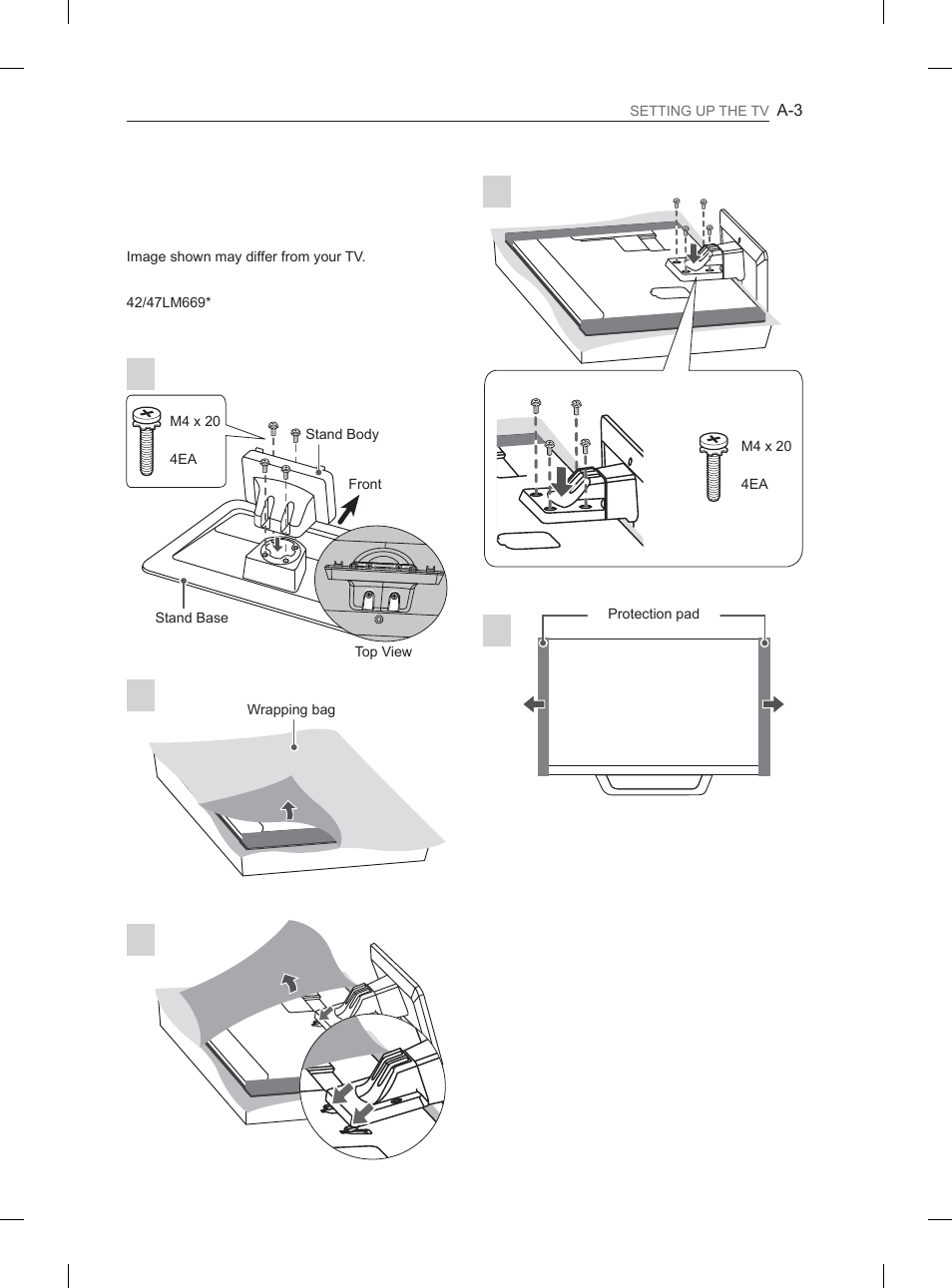 Setting up the tv, Attaching the stand | LG 37LS570S User Manual | Page 6 / 519