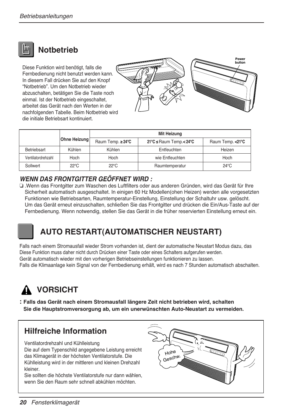 Hilfreiche information, Wenn das frontgitter geöffnet wird | LG MV12AH User Manual | Page 120 / 413