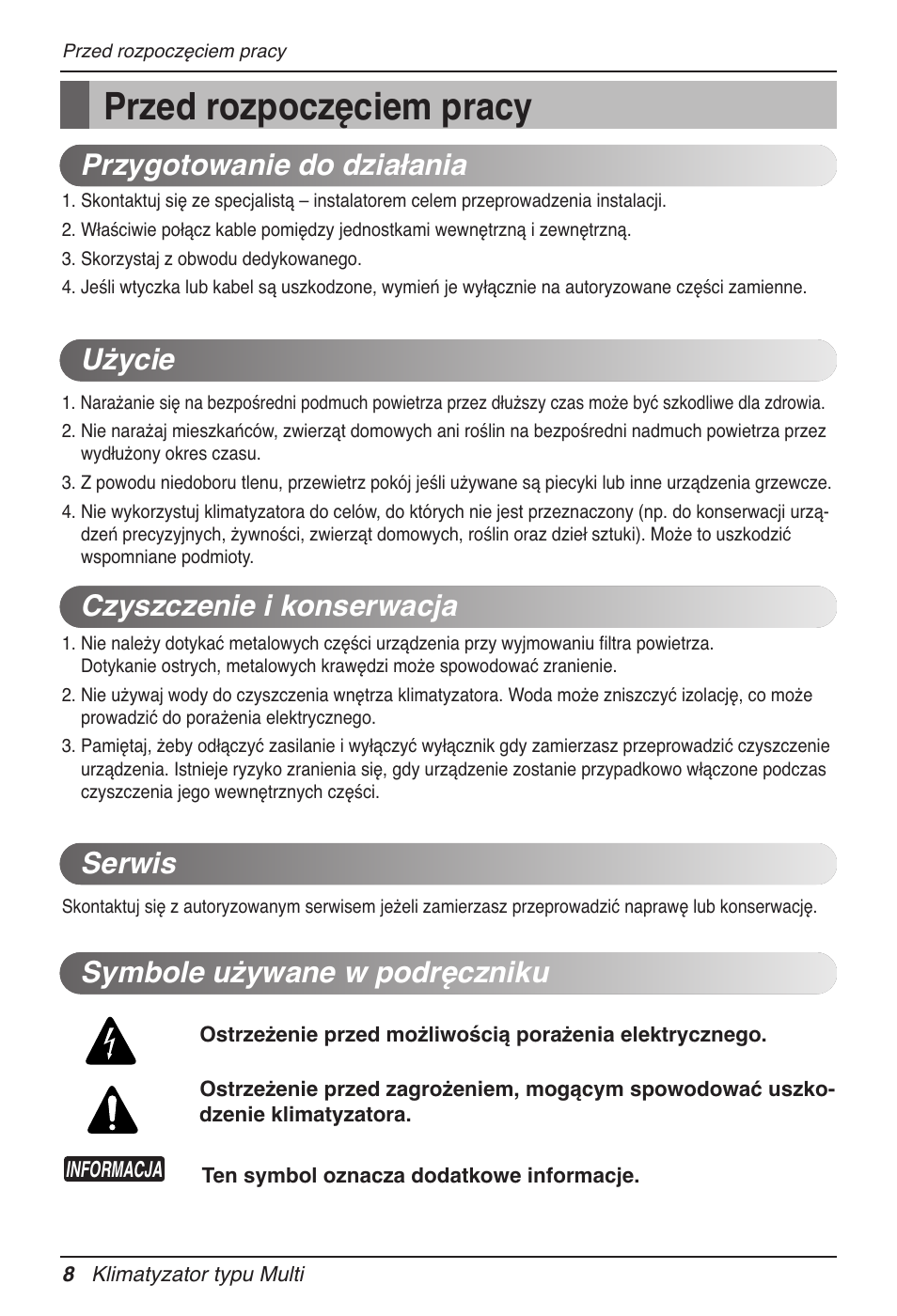 Przed rozpoczęciem pracy | LG MV12AH User Manual | Page 156 / 413