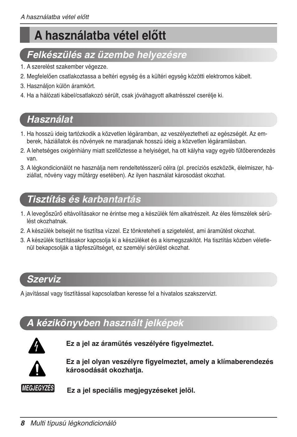 A használatba vétel előtt | LG MV12AH User Manual | Page 180 / 413