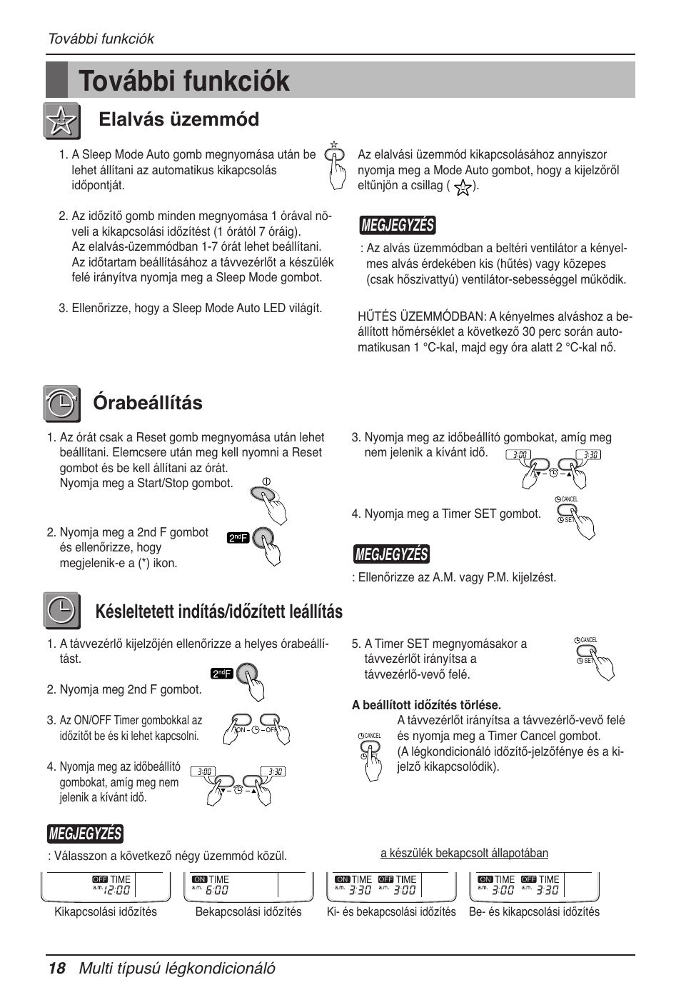 További funkciók, Megjegyzés, 18 multi típusú légkondicionáló | LG MV12AH User Manual | Page 190 / 413