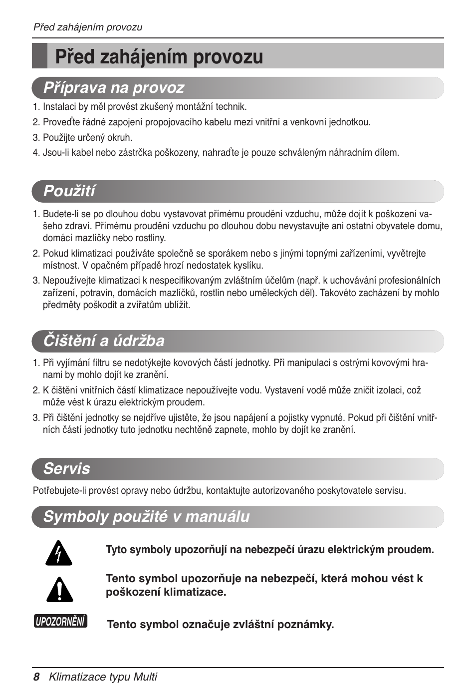 Před zahájením provozu | LG MV12AH User Manual | Page 204 / 413