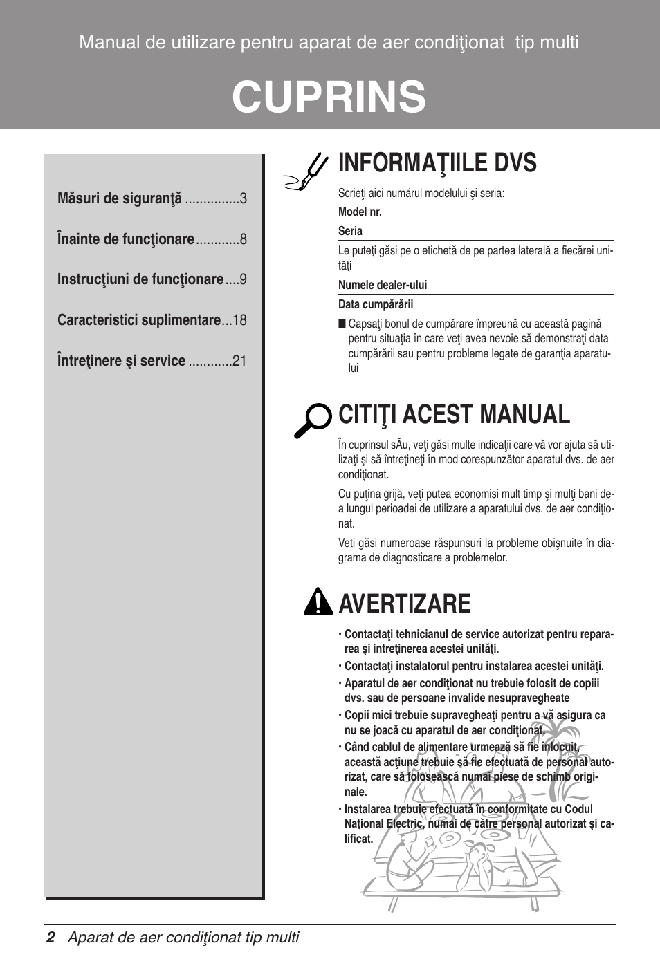Cuprins, Informaţiile dvs, Citiţi acest manual | Avertizare | LG MV12AH User Manual | Page 222 / 413