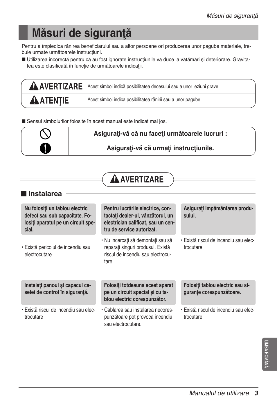 Măsuri de siguranţă, N instalarea | LG MV12AH User Manual | Page 223 / 413