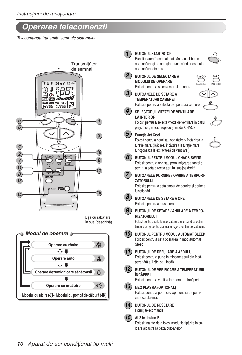 Operarea telecomenzii, 10 aparat de aer condiţionat tip multi | LG MV12AH User Manual | Page 230 / 413