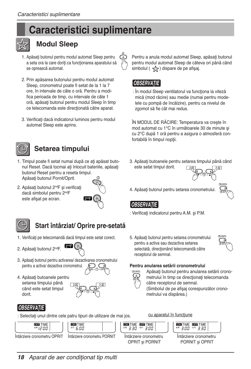 Caracteristici suplimentare, Observaţie, 18 aparat de aer condiţionat tip multi | LG MV12AH User Manual | Page 238 / 413