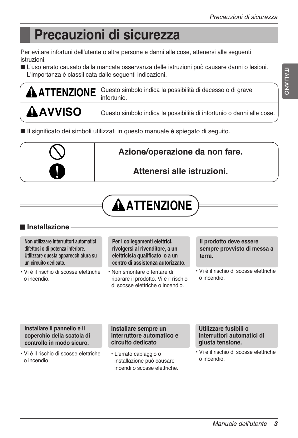 Precauzioni di sicurezza, Attenzione, Attenzione avviso | LG MV12AH User Manual | Page 27 / 413