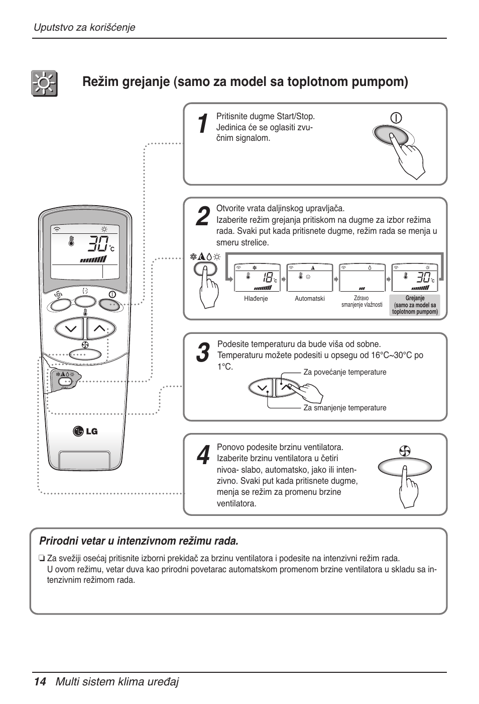 Režim grejanje (samo za model sa toplotnom pumpom) | LG MV12AH User Manual | Page 282 / 413