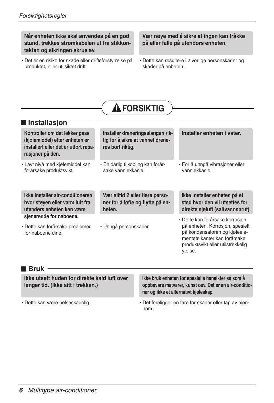 Forsiktig, N installasjon, N bruk | LG MV12AH User Manual | Page 346 / 413