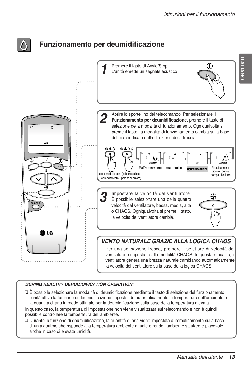 Funzionamento per deumidificazione | LG MV12AH User Manual | Page 37 / 413