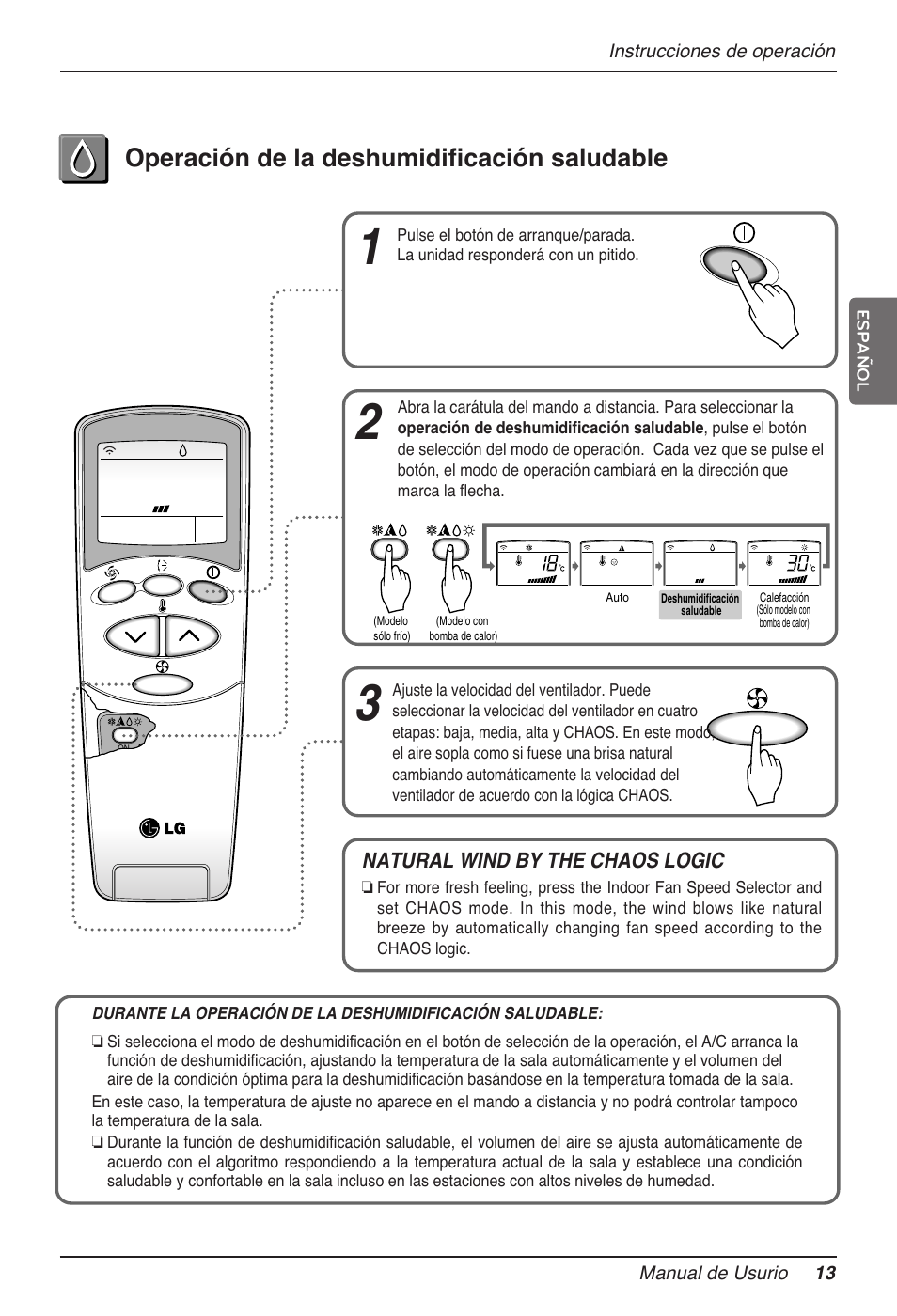 Operación de la deshumidificación saludable | LG MV12AH User Manual | Page 61 / 413