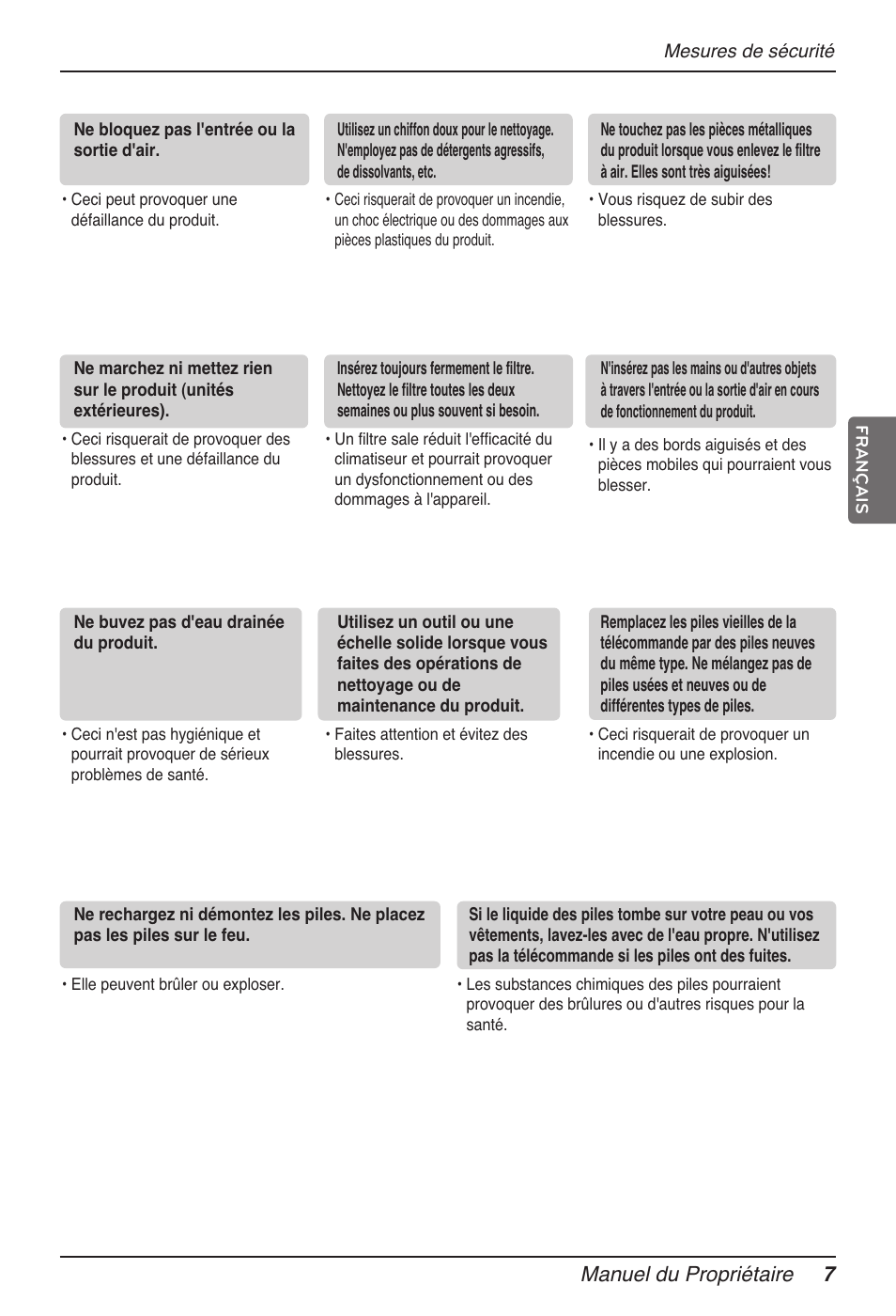 Manuel du propriétaire 7 | LG MV12AH User Manual | Page 83 / 413