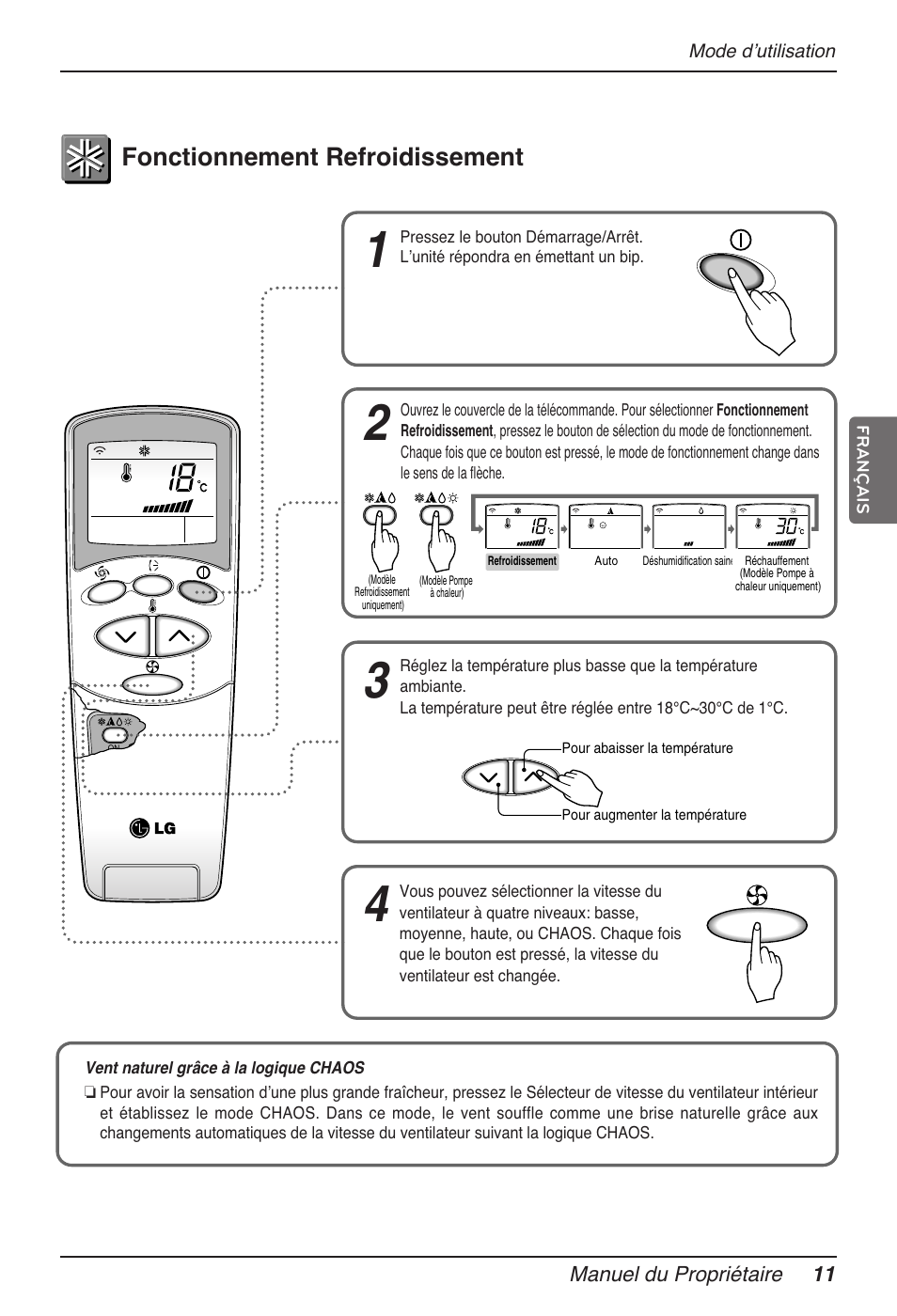 Fonctionnement refroidissement | LG MV12AH User Manual | Page 87 / 413