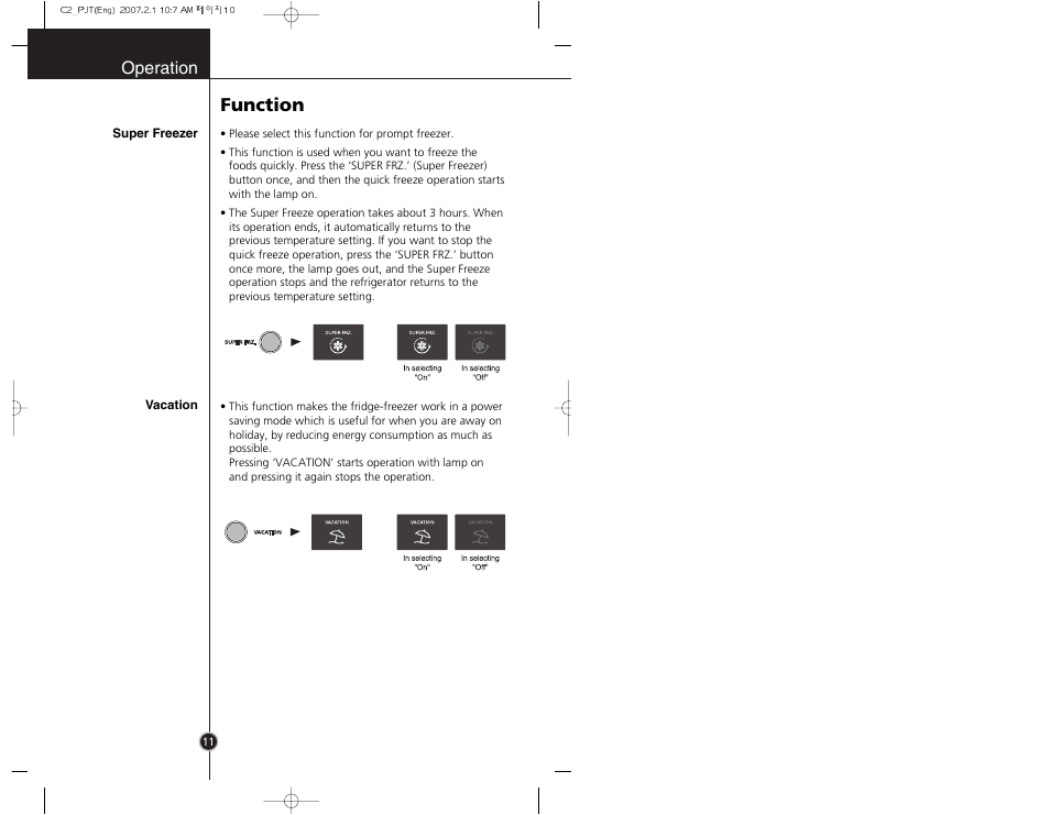 Function, Operation | LG GR-B359PQA User Manual | Page 10 / 87