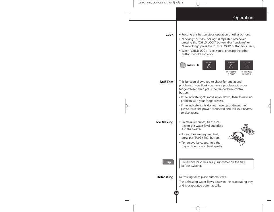 Operation | LG GR-B359PQA User Manual | Page 11 / 87