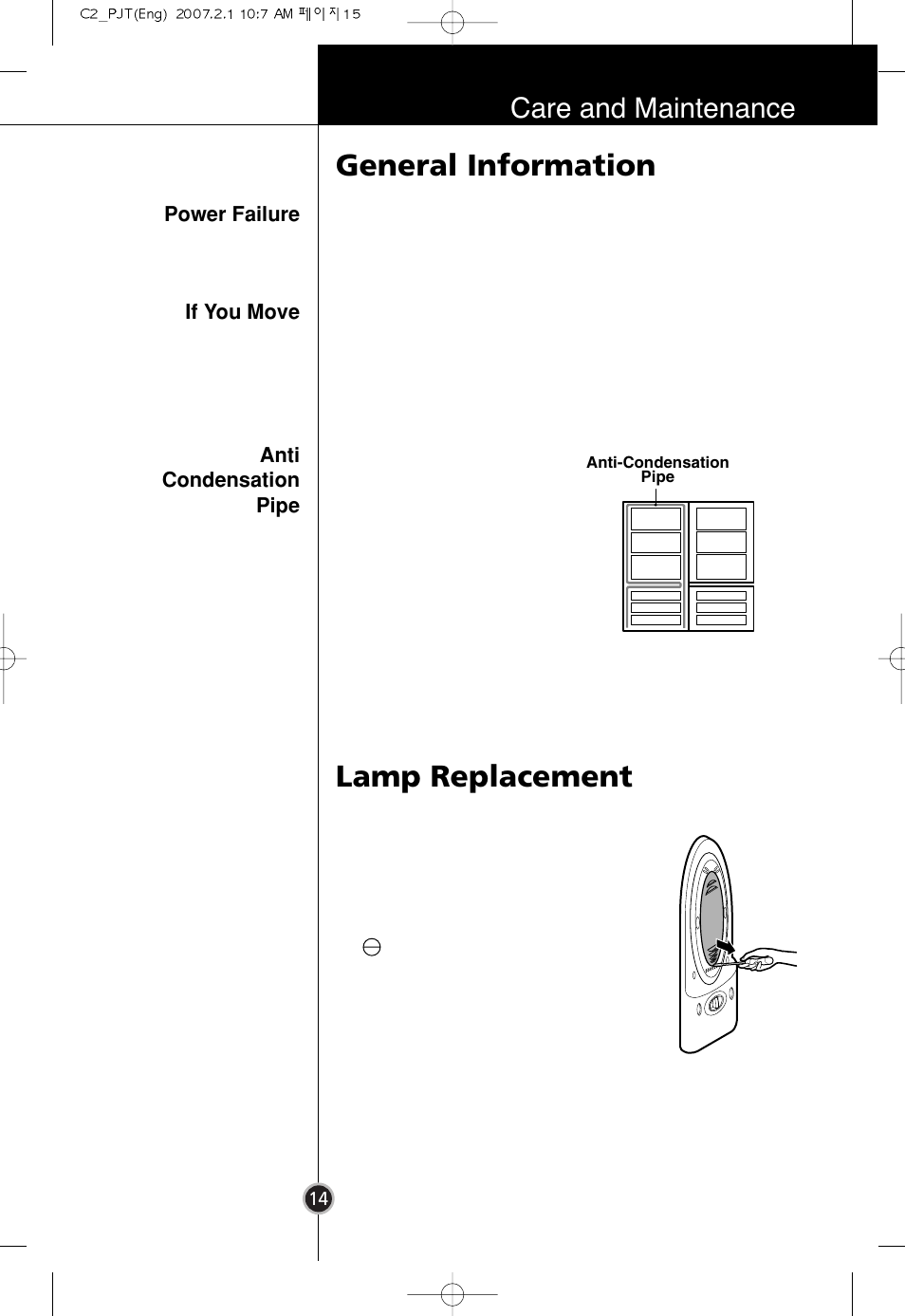 General information, Lamp replacement, Care and maintenance | LG GR-B359PQA User Manual | Page 13 / 87