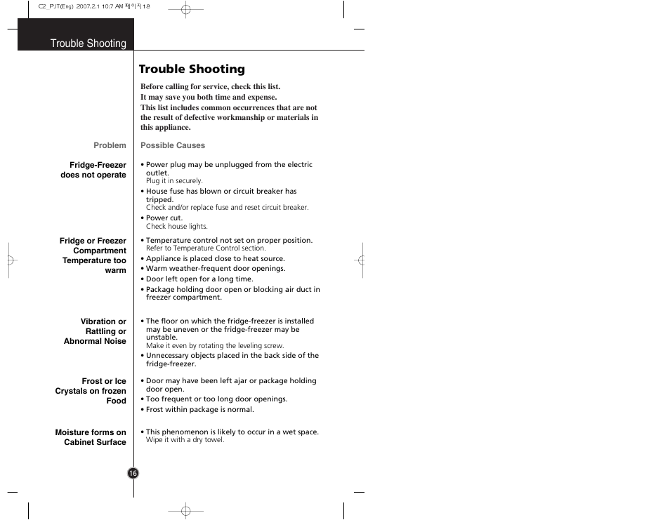 Trouble shooting | LG GR-B359PQA User Manual | Page 15 / 87