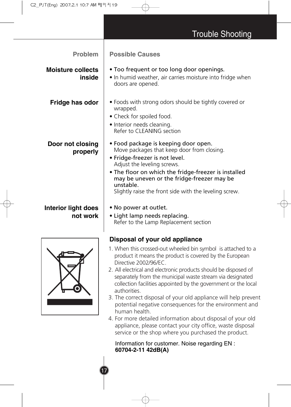 Trouble shooting | LG GR-B359PQA User Manual | Page 16 / 87