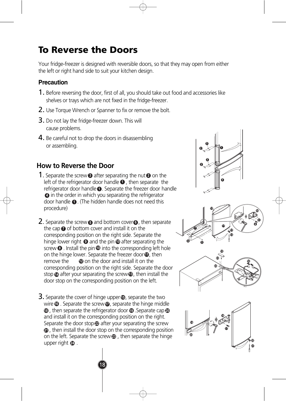 How to reverse the door, Precaution | LG GR-B359PQA User Manual | Page 17 / 87