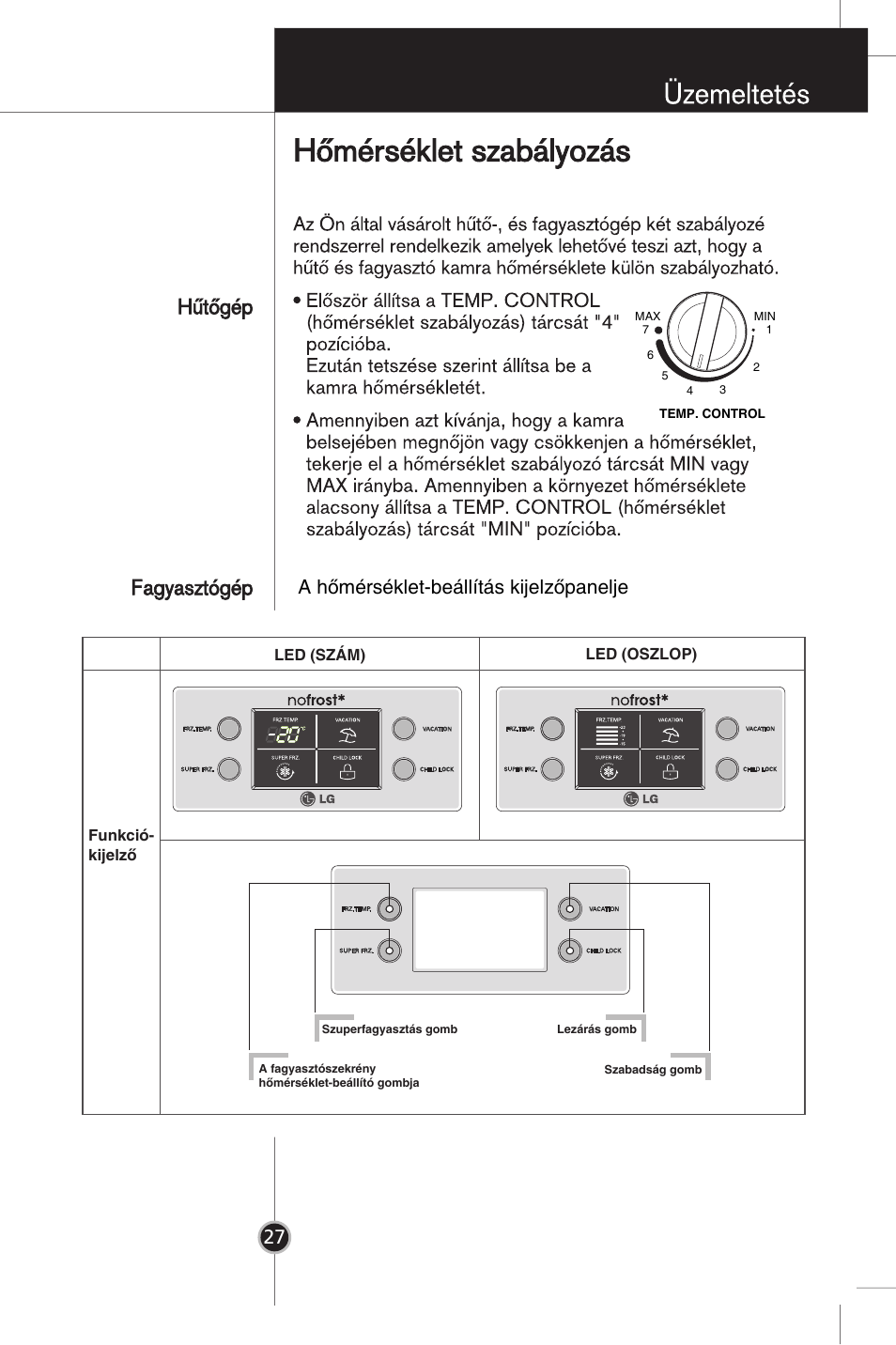 A hőmérséklet-beállítás kijelzőpanelje | LG GR-B359PQA User Manual | Page 25 / 87
